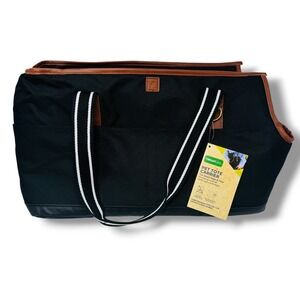 Vibrant Life Pet Tote Carrier Black Canvas Faux Leather Trim for Small Dogs Cats